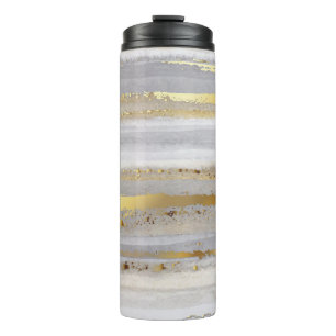 Luxuriöse graue Aquarellfarbe und goldene Textur Thermosbecher