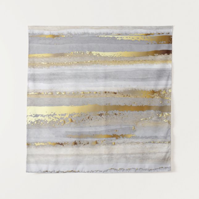 Luxuriöse graue Aquarellfarbe und goldene Textur Wandteppich (Vorderseite)