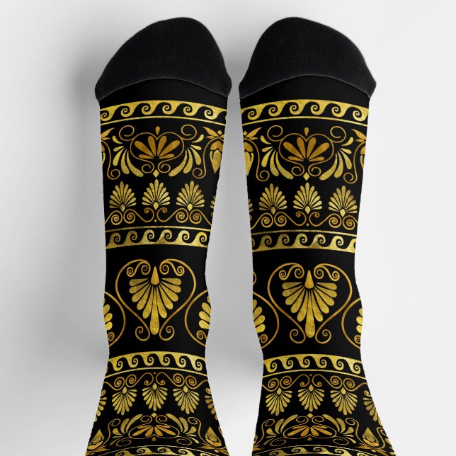 Luxuriöse griechische Ornament Schwarz und Gold Socken (Oben)