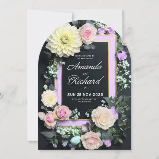 Luxuriöse Hochzeitseinladung mit elegantem Blumenm Einladung