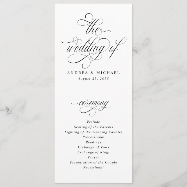 Luxuriöse Hochzeitskalligraphie Programm (Vorderseite)