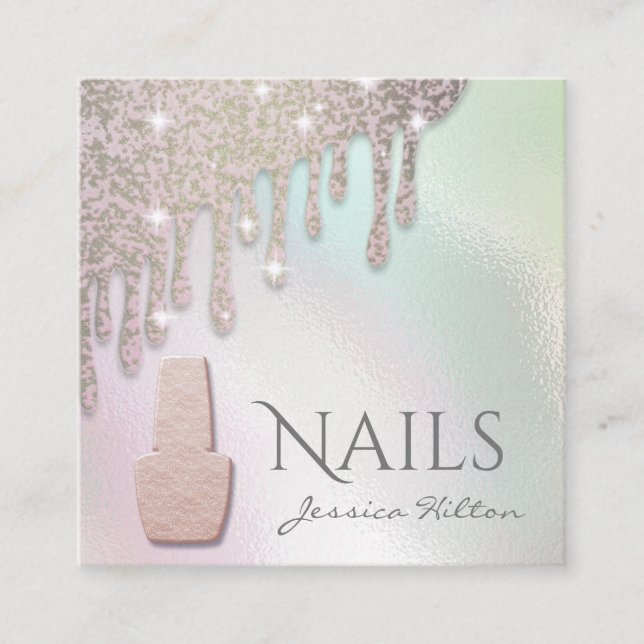 Luxuriöse holografische Gold patina Tropfen Nail S Quadratische Visitenkarte (Vorderseite)