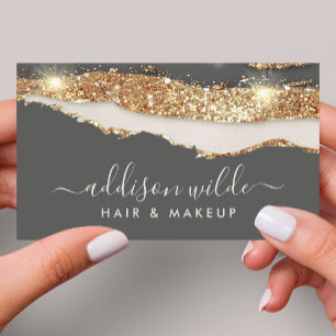 Luxuriöse Holzkohlegrau- und Gold-Glitter-Trend-Sc Visitenkarte