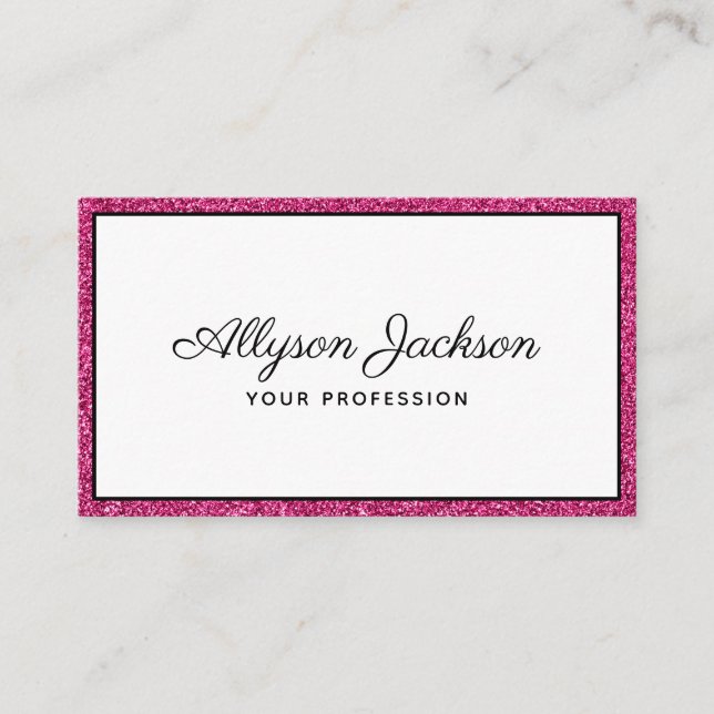 Luxuriöse Hot Pink Glitzer Script Business Card Visitenkarte (Vorderseite)