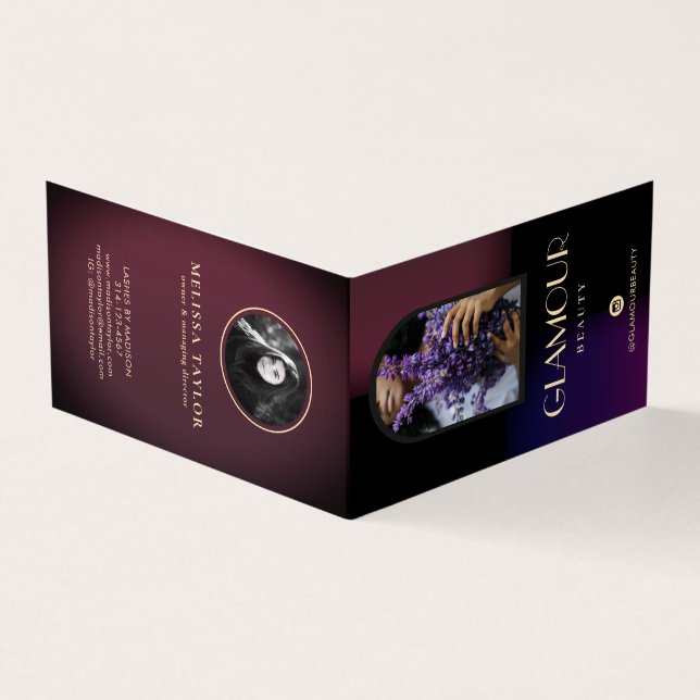 Luxuriöse Imitate Gradient Violet und Burgund 2 Fo Visitenkarten (Vorderseite)