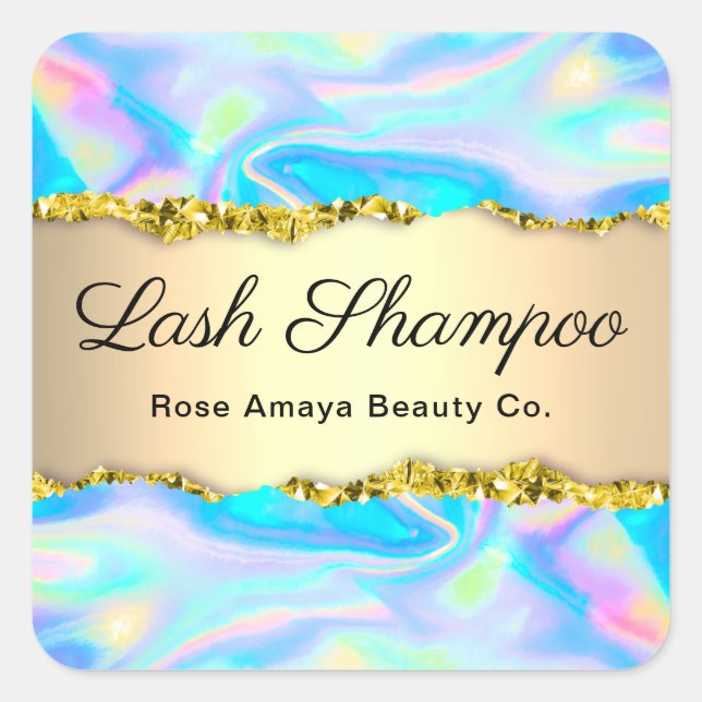 Luxuriöse Imitate Holographic und Gold Lash Cleans Quadratischer Aufkleber (Vorderseite)