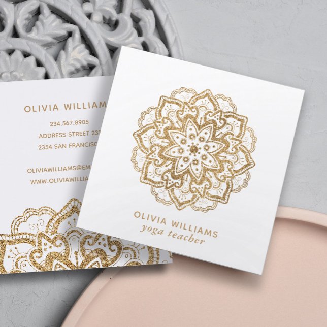 Luxuriöse Imitats Gold Glitzer Boho Mandala White Quadratische Visitenkarte (Von Creator hochgeladen)