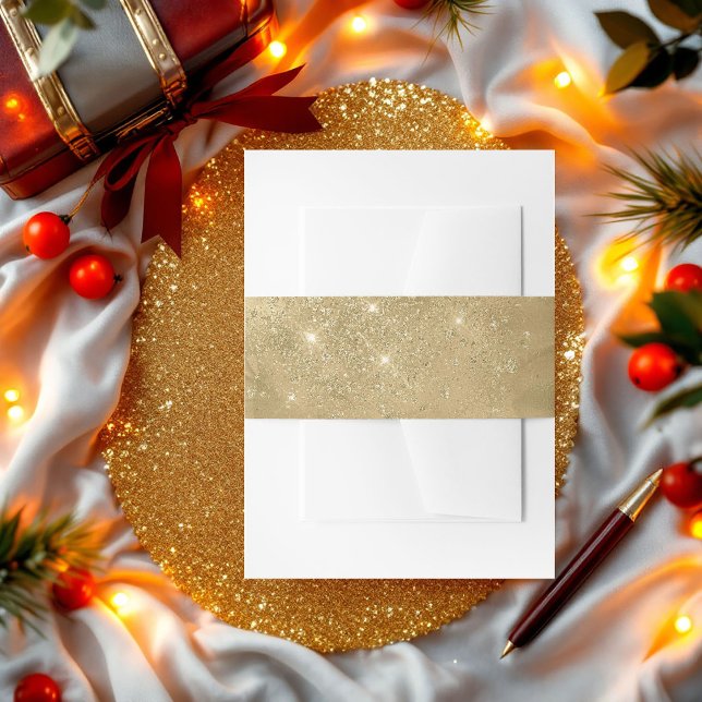 Luxuriöse Imitats Gold Glitzer-Effekt Wrap Einladu Einladungsbanderole (Luxurious Faux Gold Glitter-Effect Wrap Invitation)