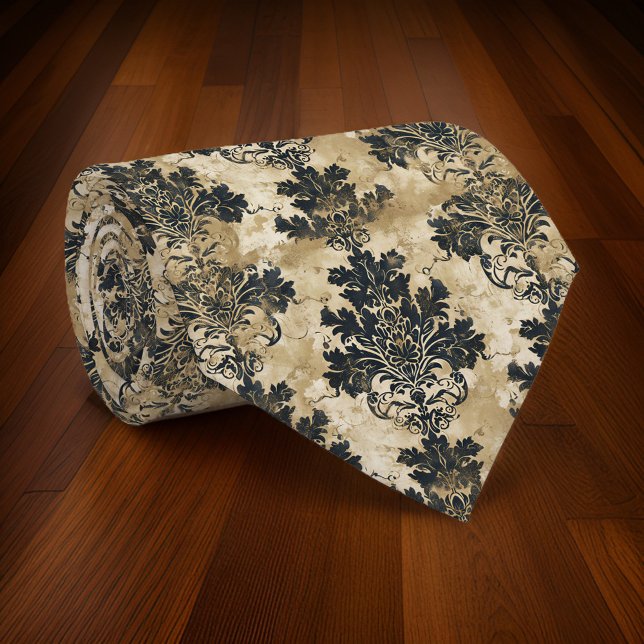 Luxuriöse Ivory Damask Elegantes Schwarzes Beige Krawatte (Von Creator hochgeladen)