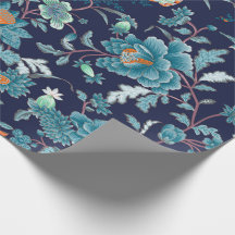 Luxuriöse japanische Blue Peony and Birds Romantic