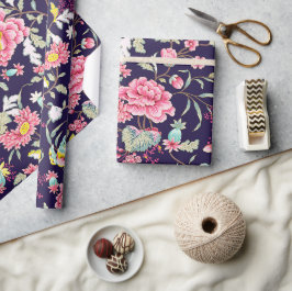Luxuriöse japanische Pink Peony und Birds Romantik Geschenkpapier