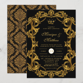 Luxuriöse Jugendstil Black Gold Royal Wedding Einladung