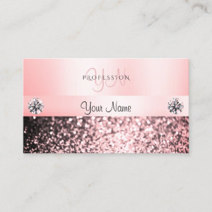 Luxuriöse Juwelen Pink Glitzer Monogram Pastel Pin Visitenkarte