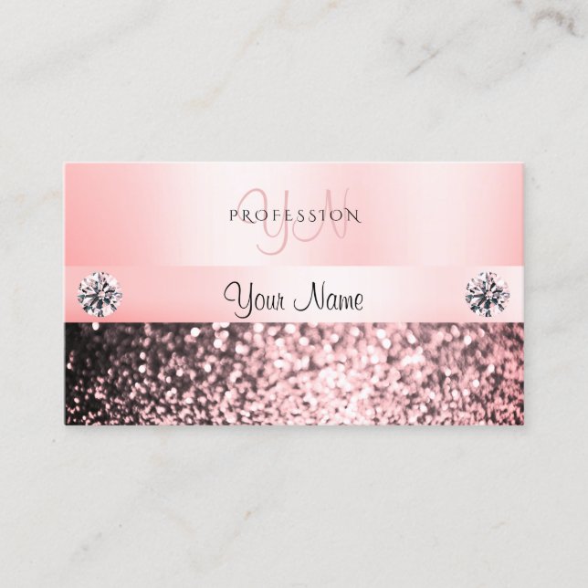 Luxuriöse Juwelen Pink Glitzer Monogram Pastel Pin Visitenkarte (Vorderseite)