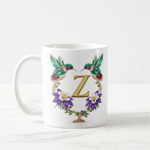 Luxuriöse, juwelenbesetzte Hummingbird-Monogramm-Z Kaffeetasse