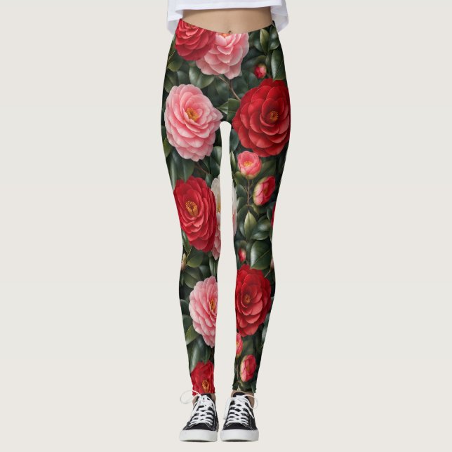 Luxuriöse Kamelienblüten-Foliage Leggings (Vorderseite)