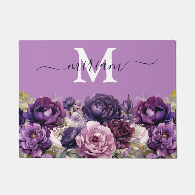 Luxuriöse Kitchen Floor Mat: Purple Flowers Door M Fußmatte (Vorderseite)