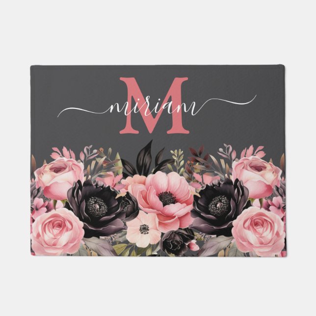 Luxuriöse Kitchen Floor Mat: Rosa und Schwarze Blu Fußmatte (Vorderseite)