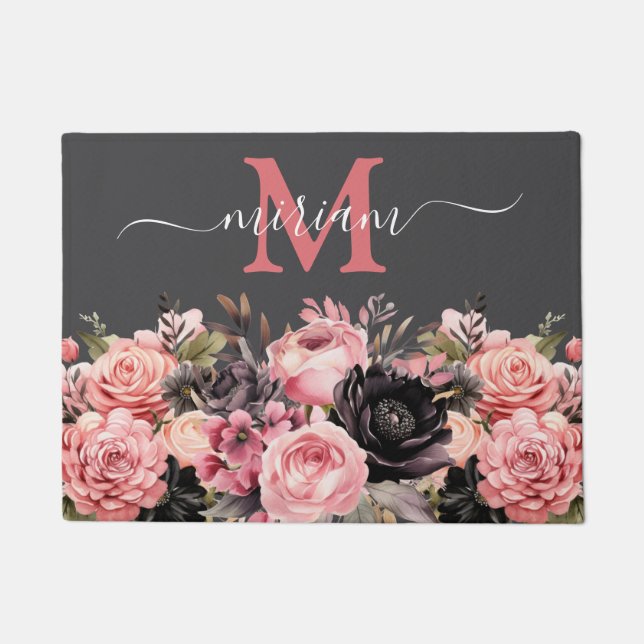 Luxuriöse Kitchen Floor Mat: Rosa und Schwarze Blu Fußmatte (Vorderseite)