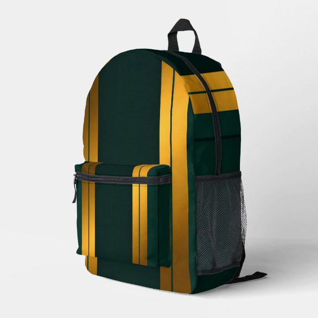 Luxuriöse Kollektion von Green Gold Linen Texture Bedruckter Rucksack (Rückseitige Ecke Rechts)