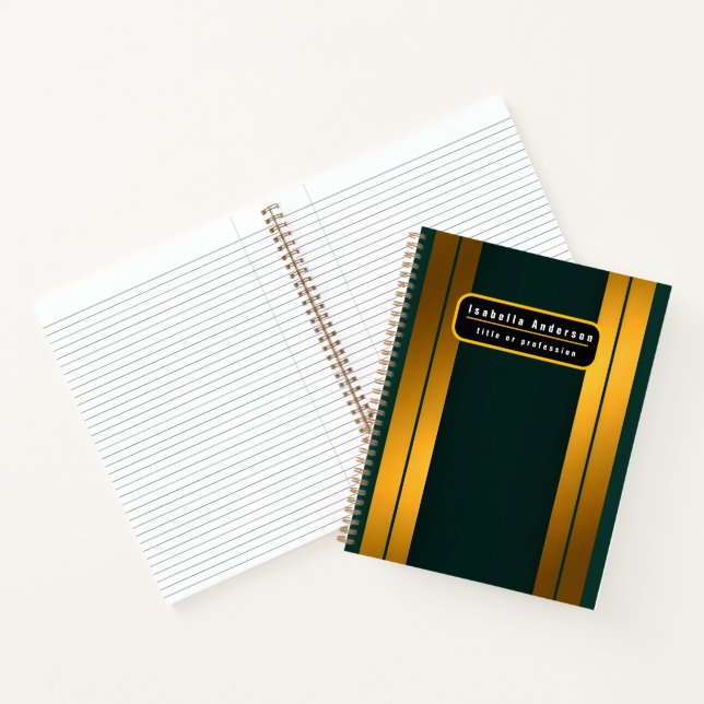 Luxuriöse Kollektion von Green Gold Linen Texture Notizbuch (Innenseite)