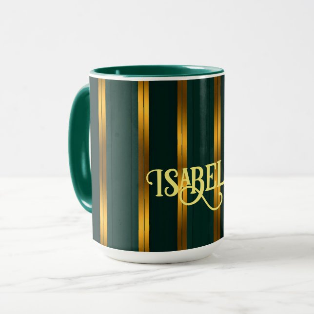 Luxuriöse Kollektion von Green Gold Linen Texture Tasse (Vorderseite Links)