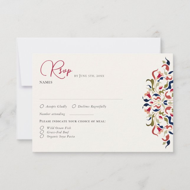 Luxuriöse künstlerische Botanische Paisley Hochzei RSVP Karte (Vorderseite)
