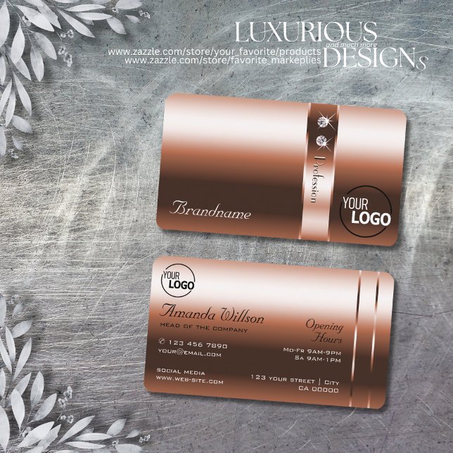 Luxuriöse Kupfer-Blush-Shiny-Diamanten und Logo Visitenkarte (Von Creator hochgeladen)