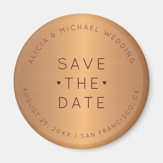 Luxuriöse Kupfer Gold burgundy Hochzeit speichern  Magnet (Vorne)