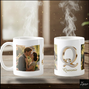 Luxuriöse Kursiv Gold Weiße Initiale Q + 2 FOTO Kaffeetasse