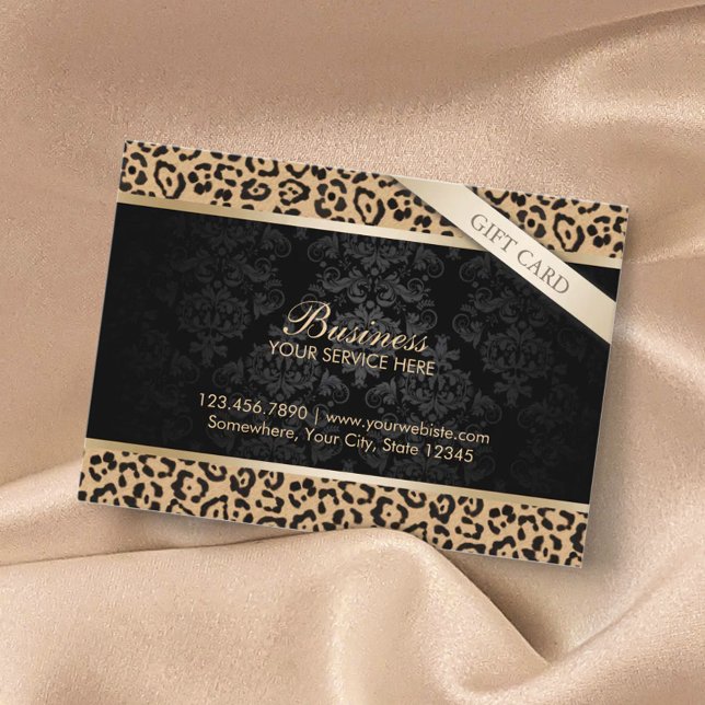Luxuriöse Leopard Print & Damask Geschenkgutschein Rabattkarte (Von Creator hochgeladen)