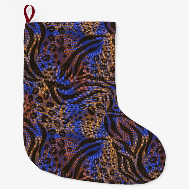 Luxuriöse Leopard- und Zebra-Druckmuster Großer Weihnachtsstrumpf (Vorderseite)