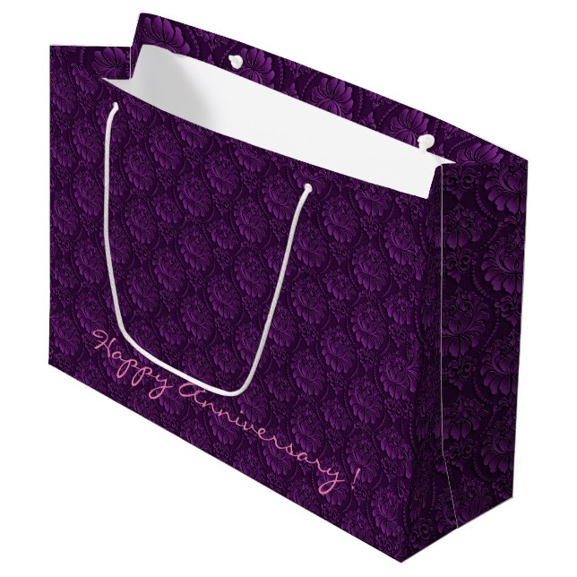 Luxuriöse Lila florale große Geschenktasche Große Geschenktüte (Vorderseite Schrägansicht)
