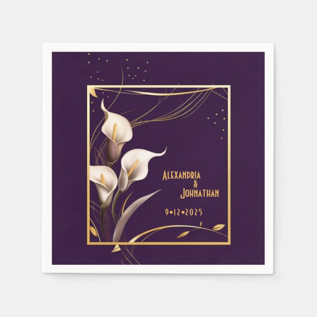 Luxuriöse Lila & Ivory Calla Lily Wedding Serviette (Vorderseite)