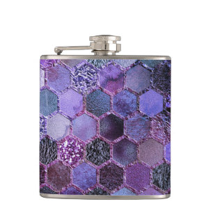 Luxuriöse Lila Metallfolien Glitzer Honigwabenmust Flachmann