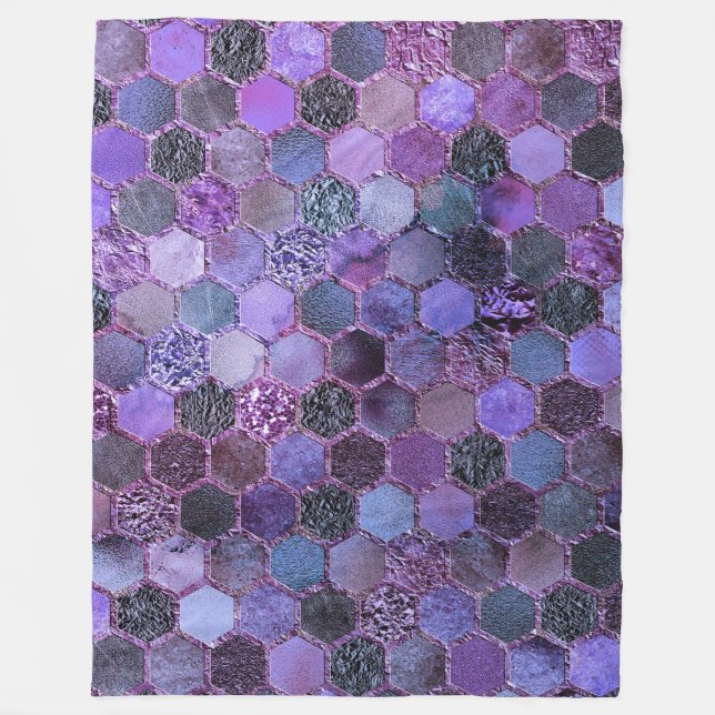Luxuriöse Lila Metallfolien Glitzer Honigwabenmust Fleecedecke (Vorderseite)