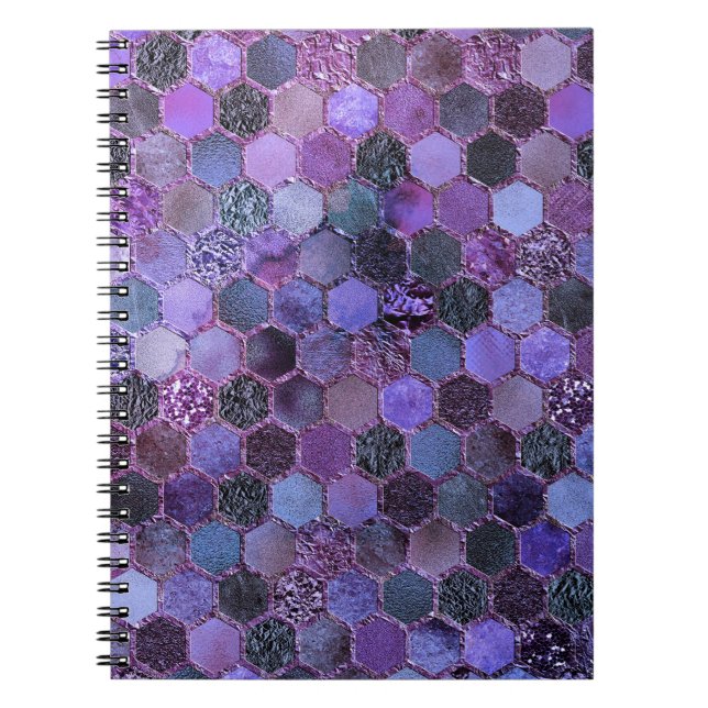 Luxuriöse Lila Metallfolien Glitzer Honigwabenmust Notizblock (Vorderseite)
