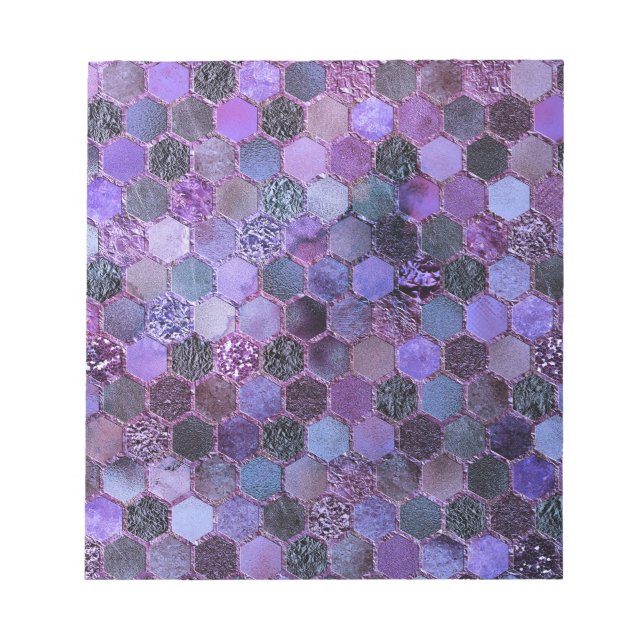 Luxuriöse Lila Metallfolien Glitzer Honigwabenmust Notizblock (Vorderseite)