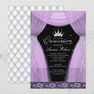 luxuriöse lila Prinzessin funkeln Quinceanera Einladung