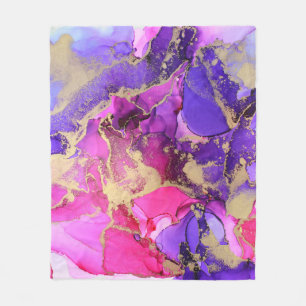 Luxuriöse lila rosa goldene Tintenströmung. Flüssi Fleecedecke