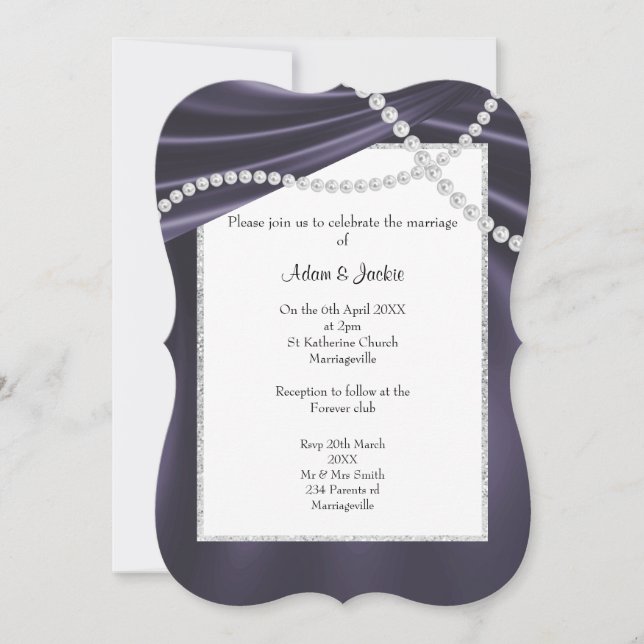 LUXURIÖSE LILA SATIN DIAMOND ELEGANT WEDD EINLADUNG (Vorderseite)