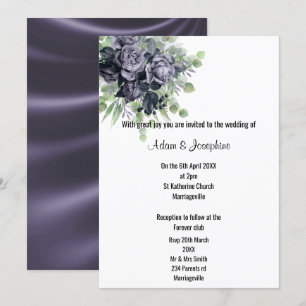LUXURIÖSE LILA SATIN FLORAL ELEGANT 2 WEDD EINLADUNG