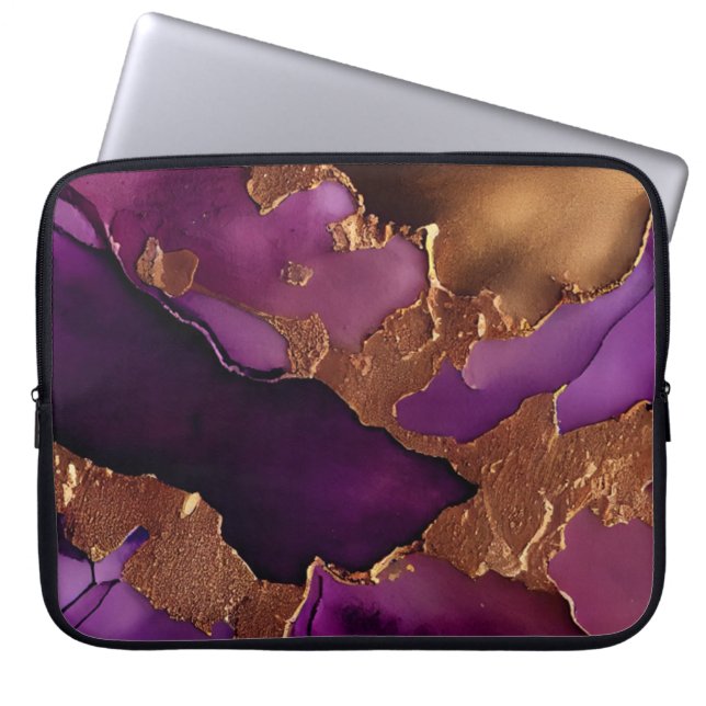 Luxuriöse Lila- und Goldmarbilddrucke Laptopschutzhülle (Vorderseite)