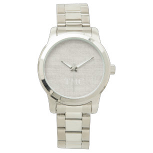 Luxuriöse Linen Fabric Neutral Modern Time Initial Armbanduhr