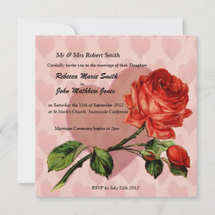 Luxuriöse Linen rote Rose im Herzen der Hochzeit Einladung