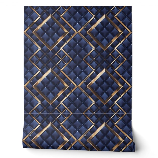 Luxuriöse Marine und Gold Geometric Tapete (Abrollen)