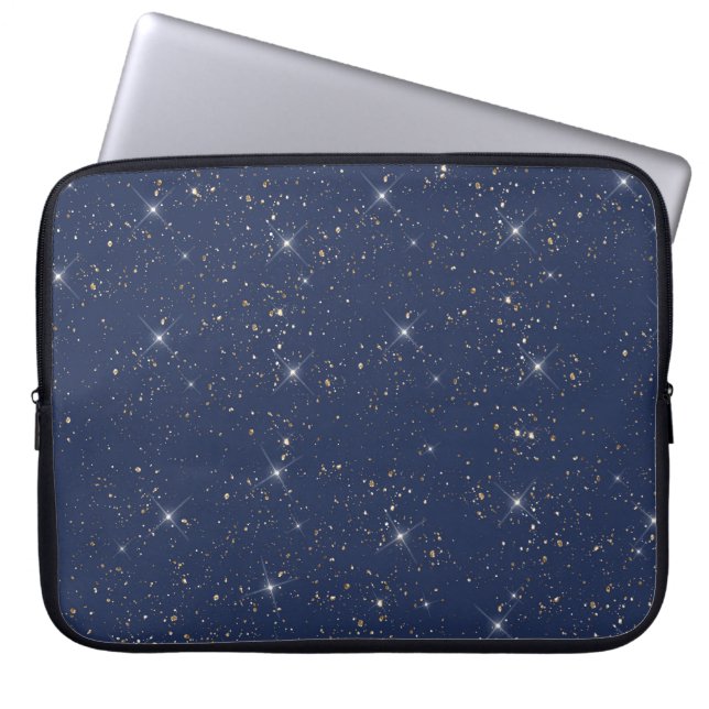 Luxuriöse Marineblau glänzend goldenes Glitzer Laptopschutzhülle (Vorderseite)