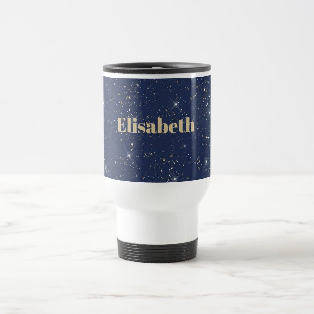 Luxuriöse Marineblau glänzend goldenes Glitzer Reisebecher (Mittel)