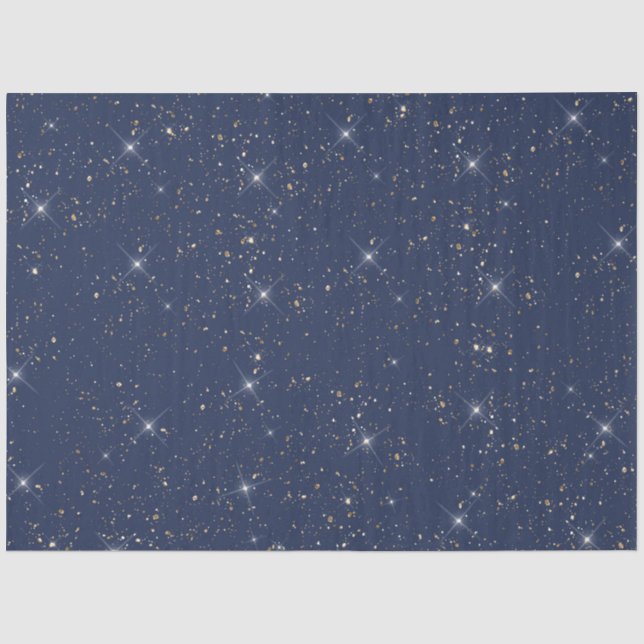 Luxuriöse Marineblau glänzend goldenes Glitzer Seidenpapier (Vorderseite)