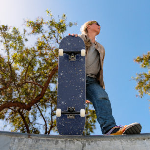 Luxuriöse Marineblau glänzend goldenes Glitzer Skateboard